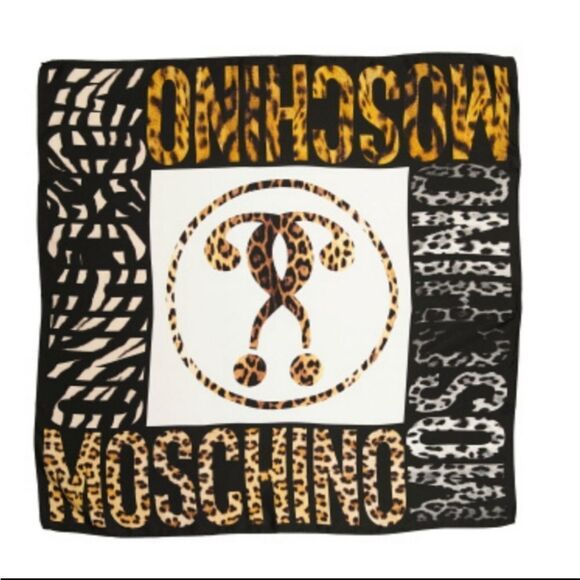 MOSCHINO Women's Silk Animal Printed Large square logo Scarf Size 35x35 - Picture 8 of 10